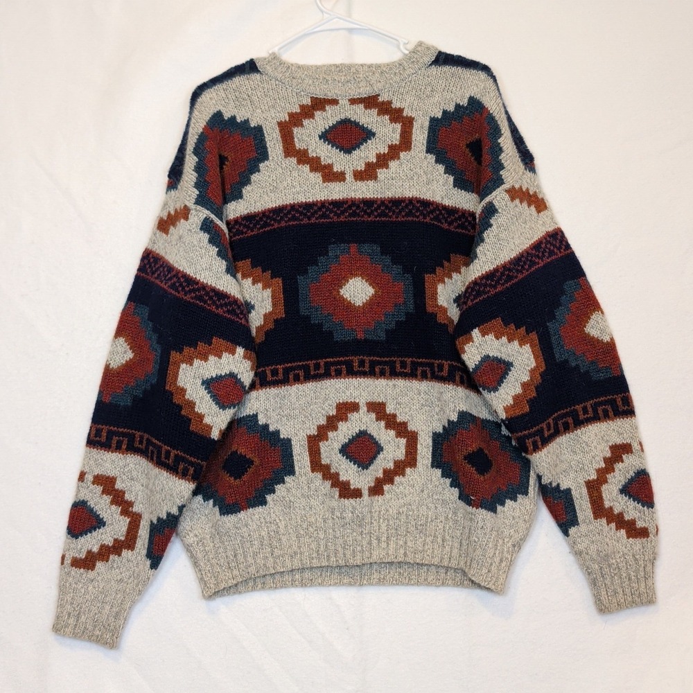 Woolrich Mens Large Wool Blend Southwestern Geometric Handframed Sweater Steel